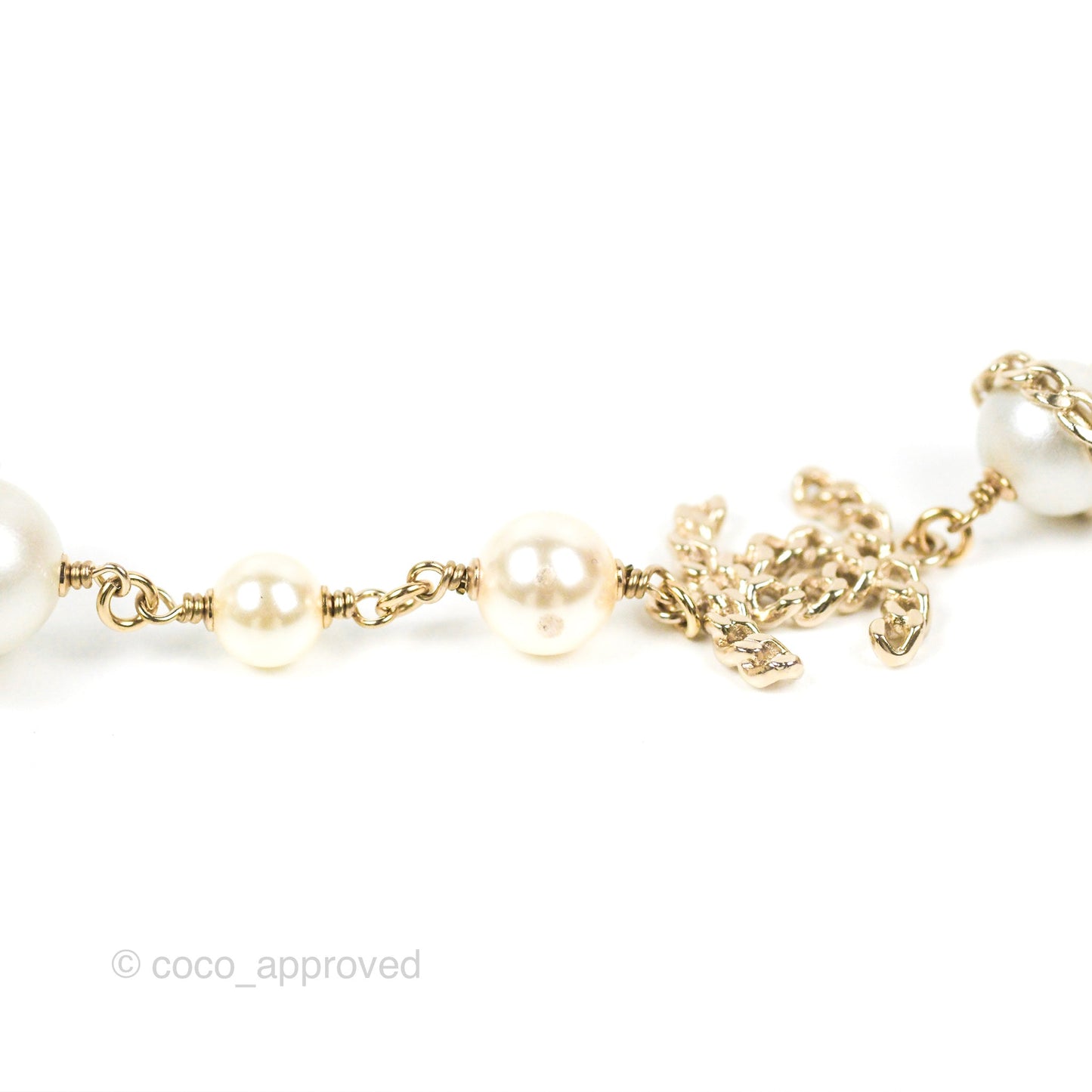 Chanel CC Pearl Chain Long Necklace Gold Tone 16B