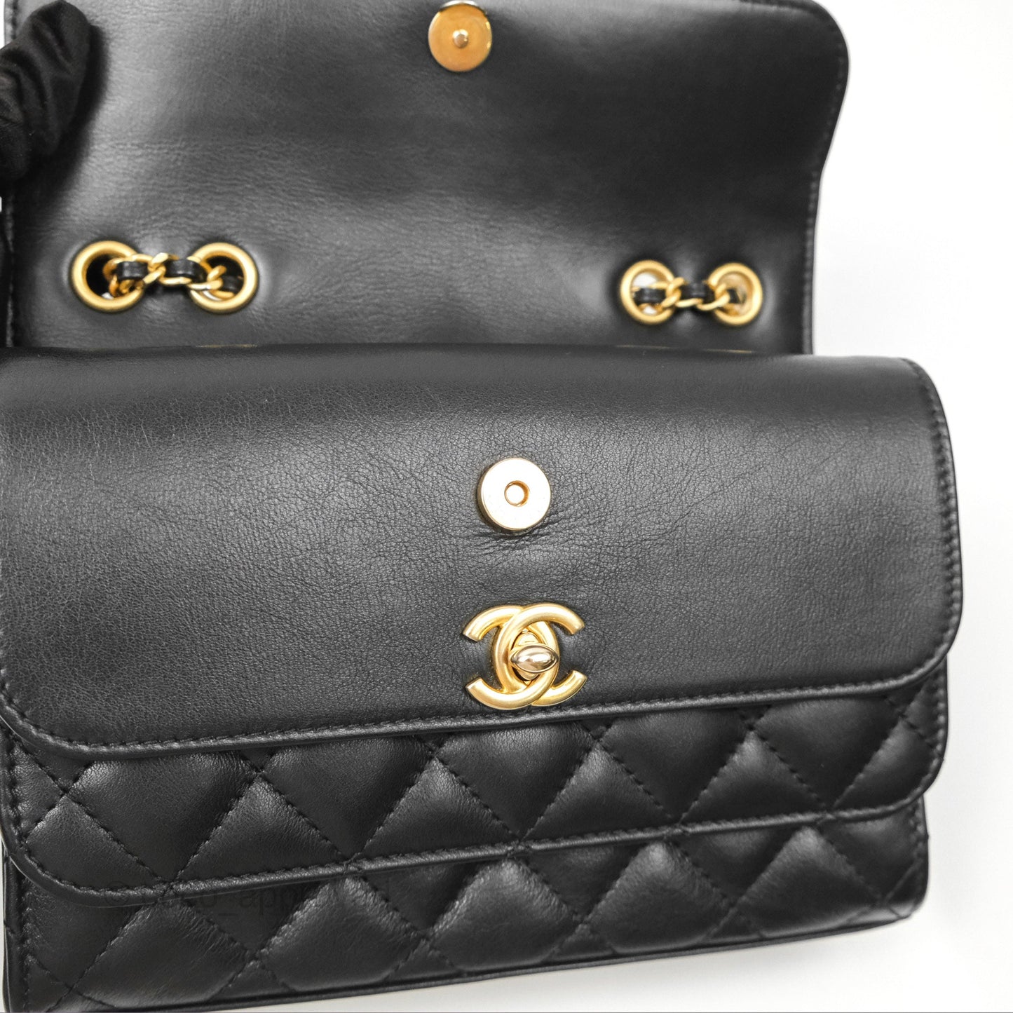 Chanel Triple Flap Bag Quilted Black Calfskin Aged Gold Hardware
