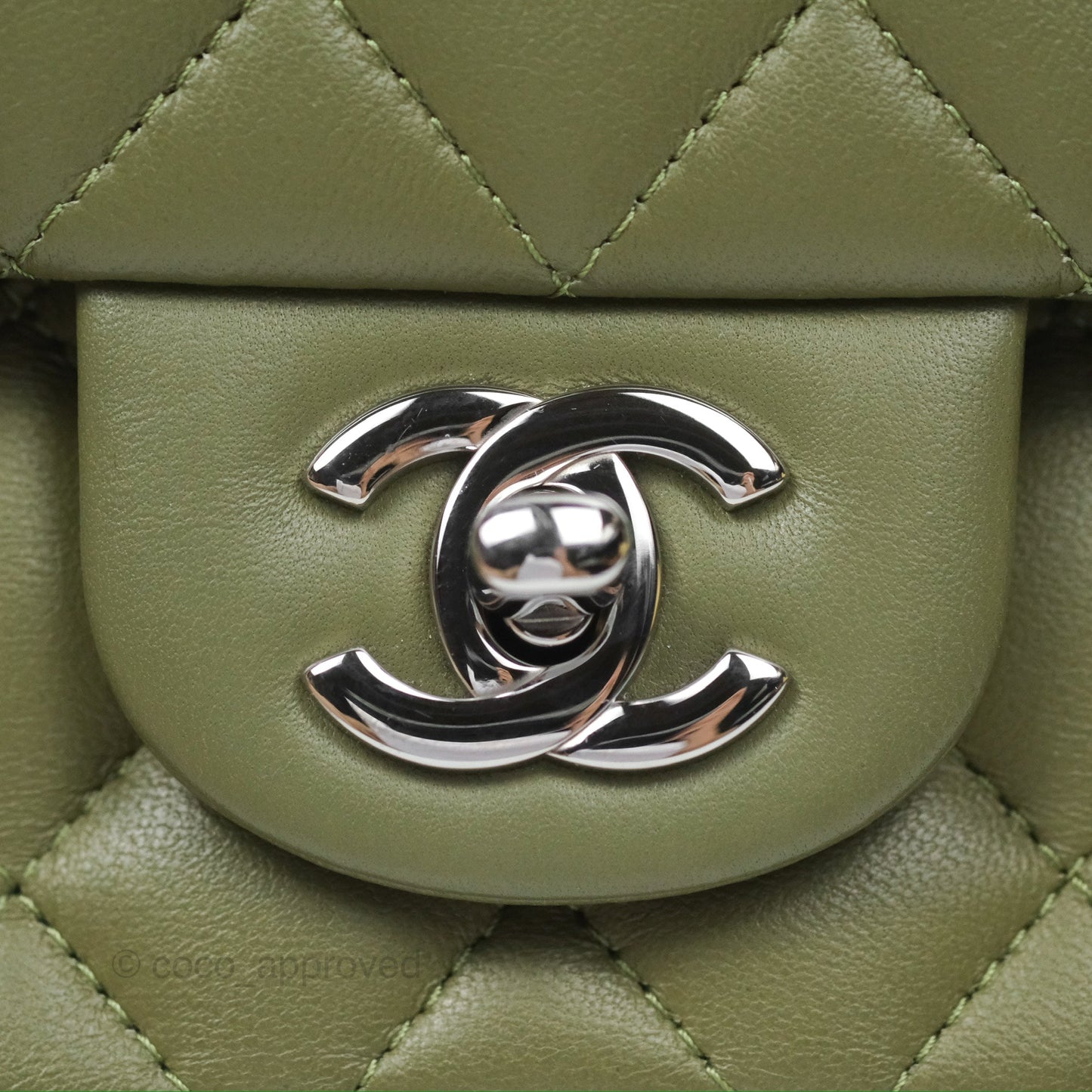 Chanel Mini Square Quilted Olive Green Lambskin Silver Hardware