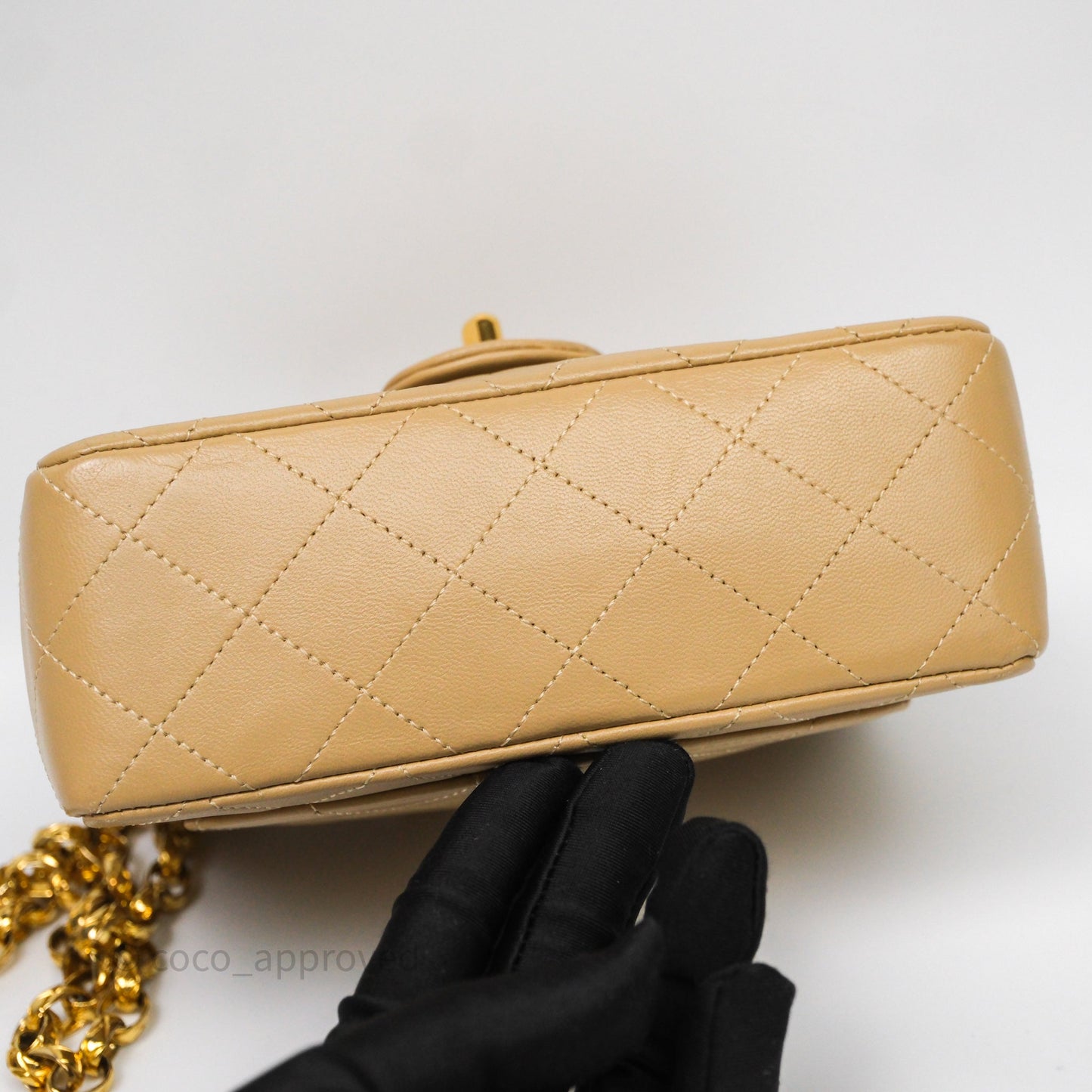Chanel Vintage Mini Flap Bag Beige Lambskin Gold Hardware