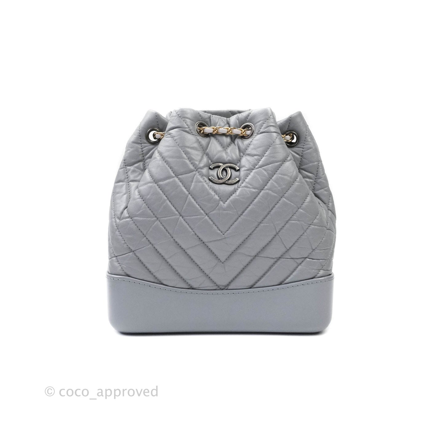 Chanel Small Chevron Gabrielle Backpack Aged Calfskin Grey