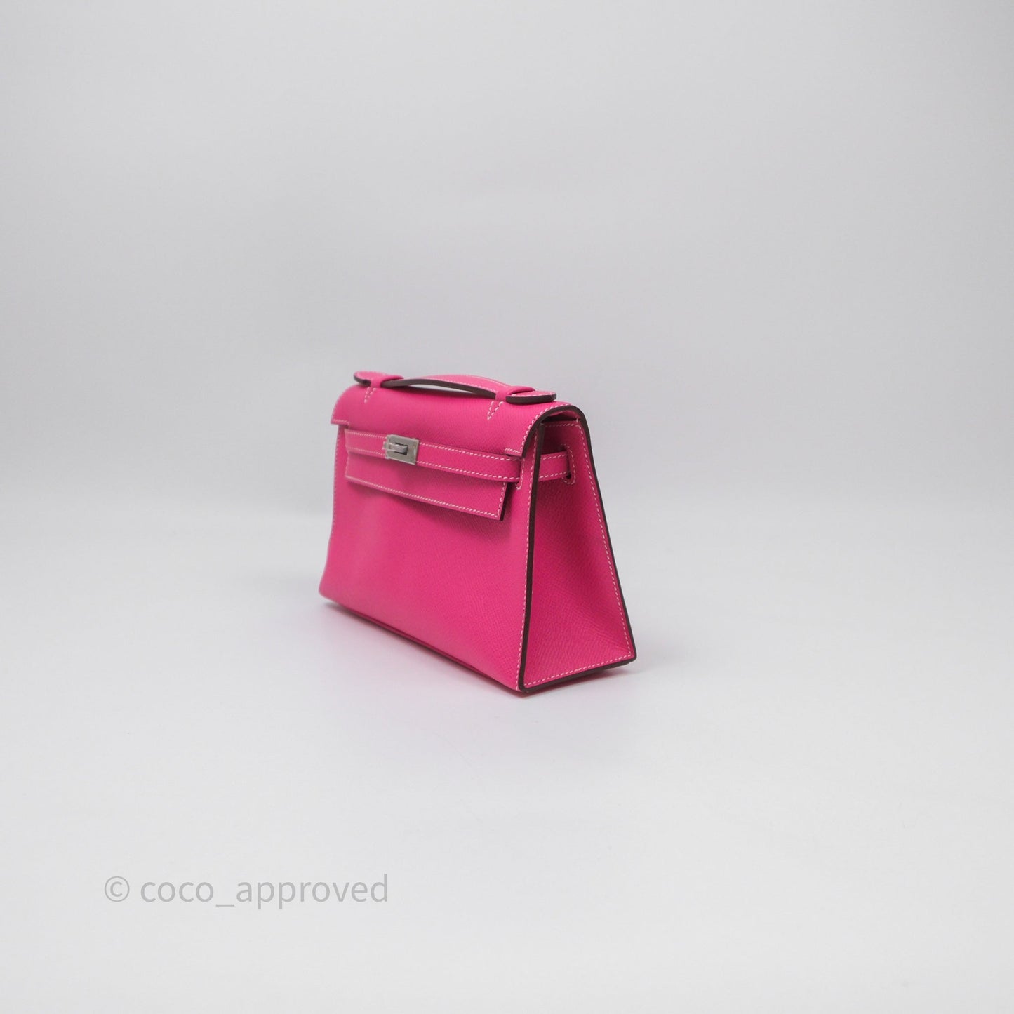 Hermès Kelly Pochette Clutch Rose Tyrien Epsom Palladium Hardware