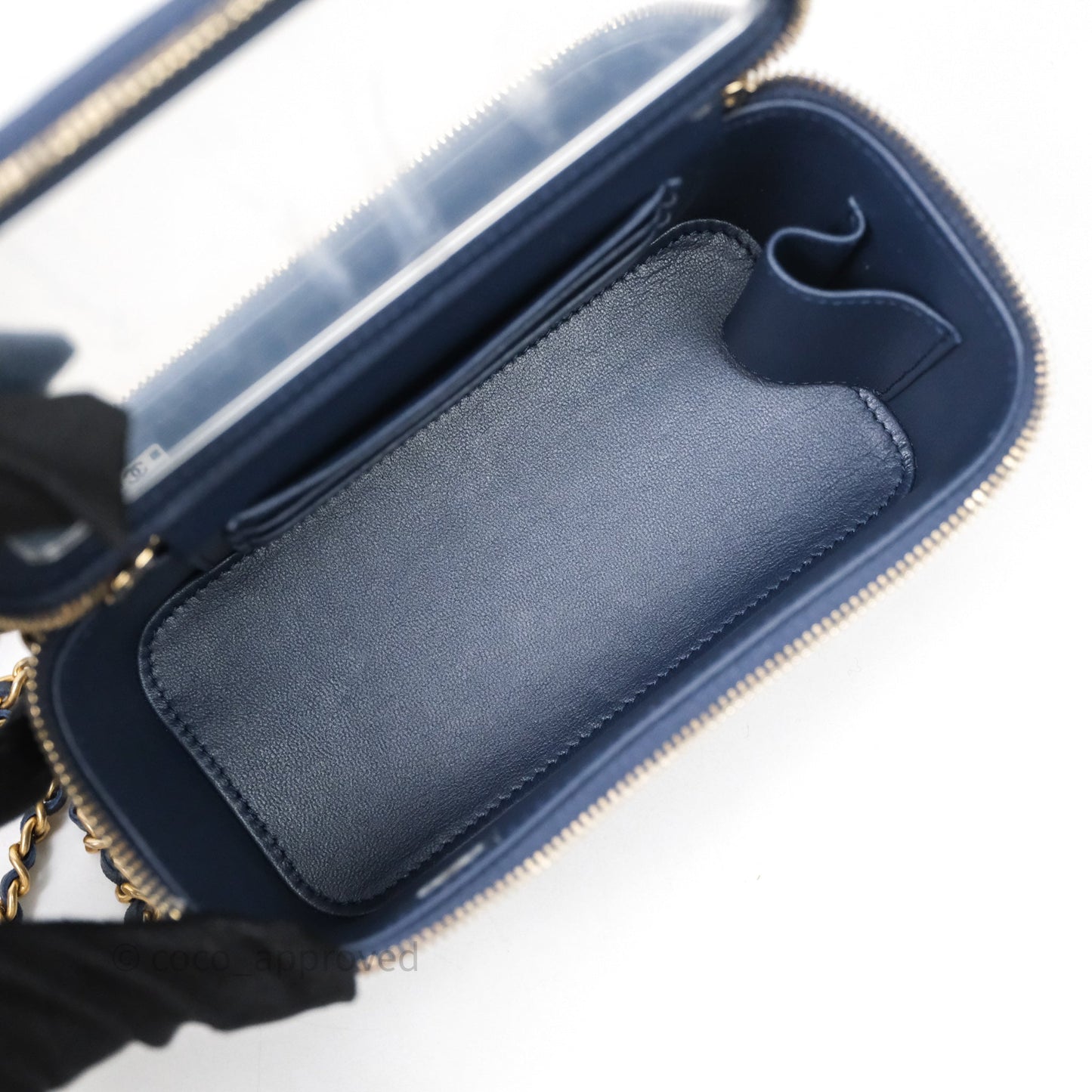 Chanel Vanity Rectangular Metal Top Handle Navy Lambskin Aged Gold Hardware