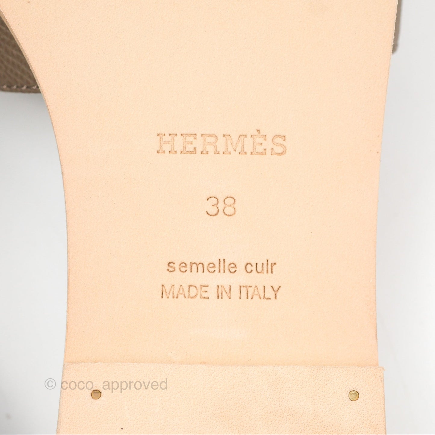 Hermès Oran Sandals Etoupe Epsom Size 38