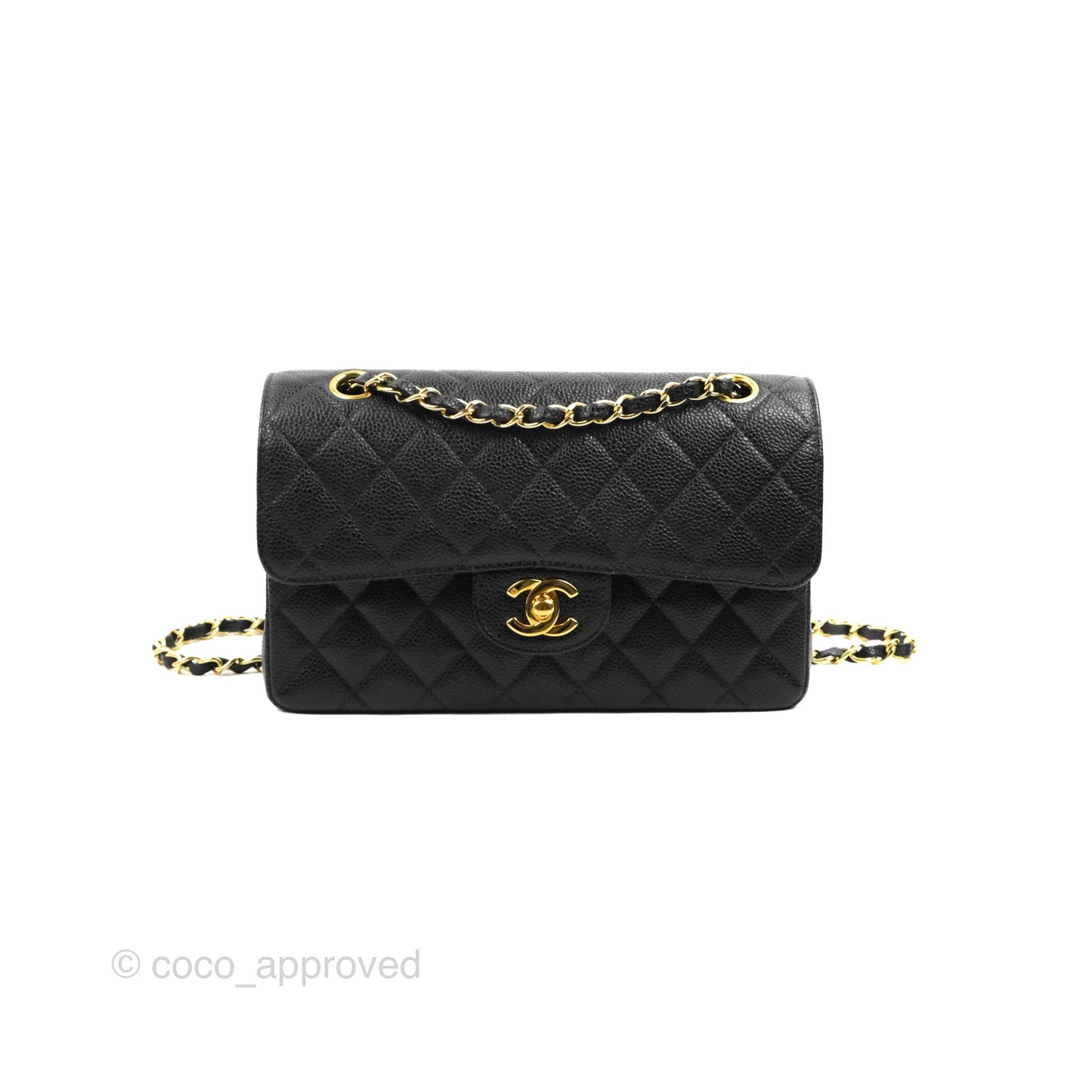 Chanel Vintage Classic Small S/M Flap Black Caviar 24K Gold Hardware