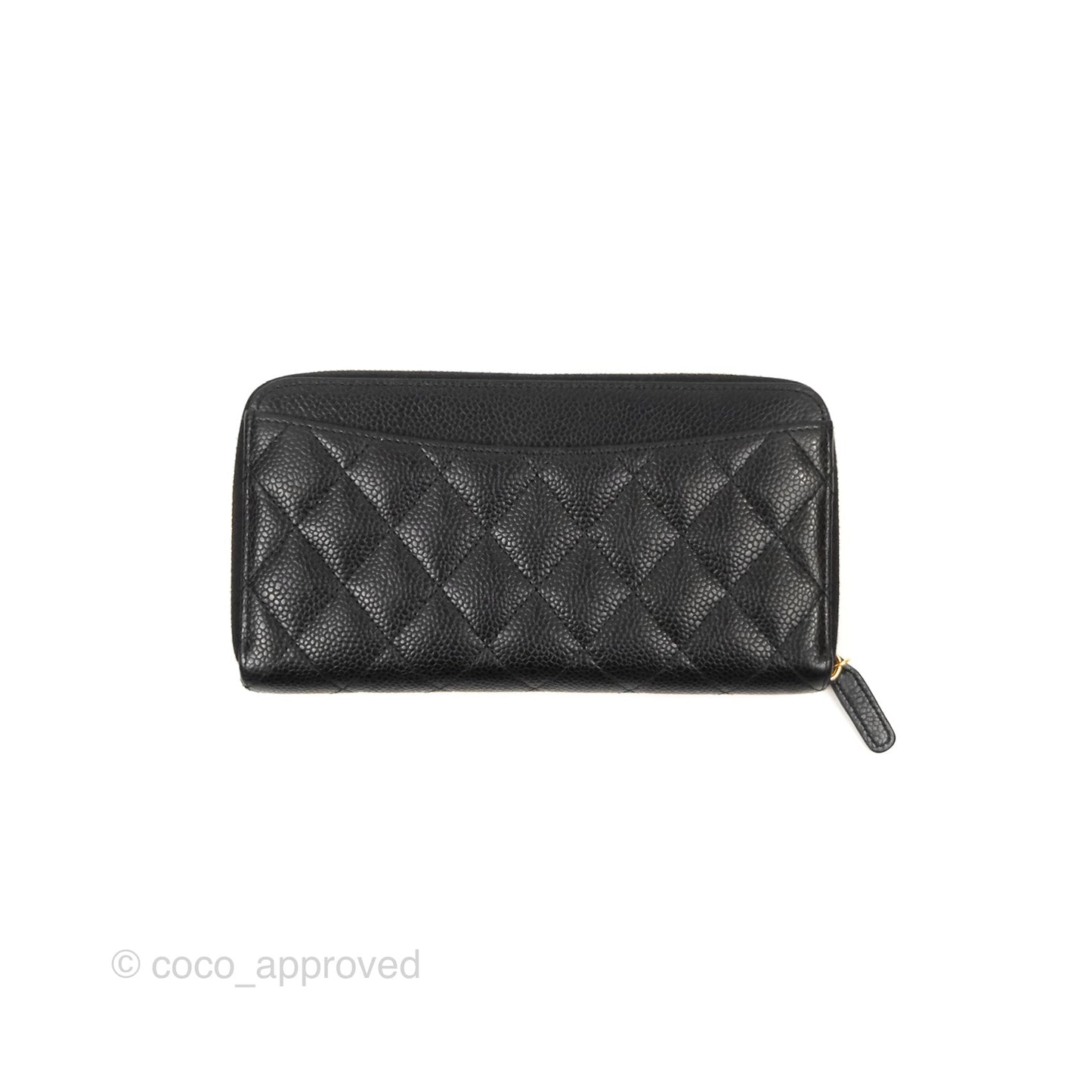 Chanel Quilted Zip Long Wallet Black Caviar Gold Hardware