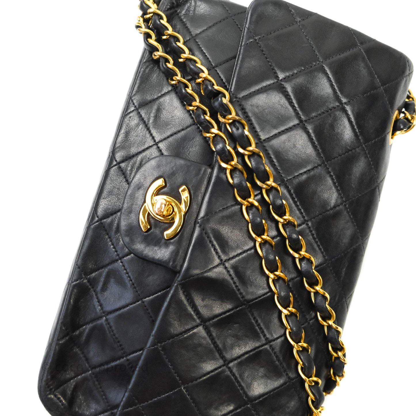 Chanel Vintage Classic Quilted Lambskin Flap Bag Black 24K Gold Hardware
