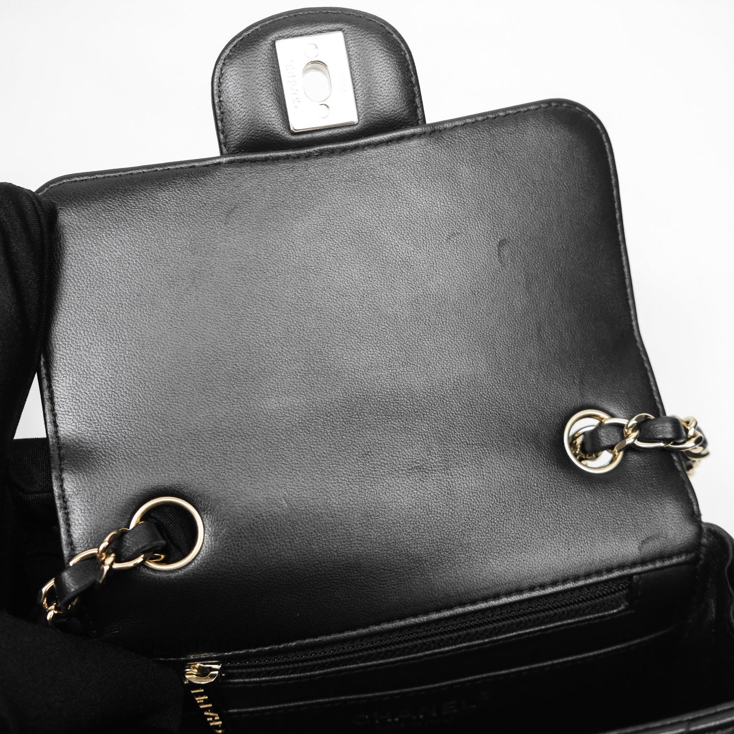 Chanel Mini Square Black Chevron Lambskin Gold Hardware