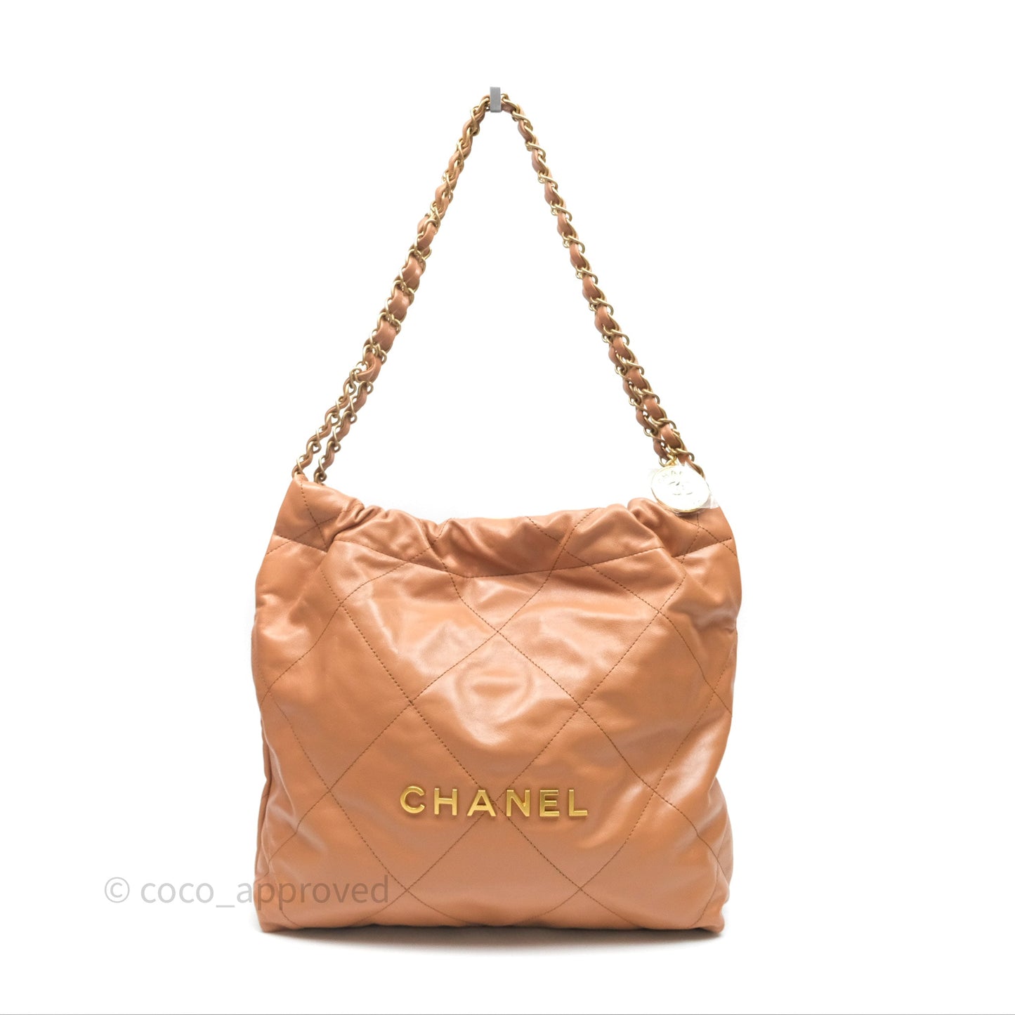 Chanel 22 Small Beige Shiny Calfskin Aged Gold Hardware