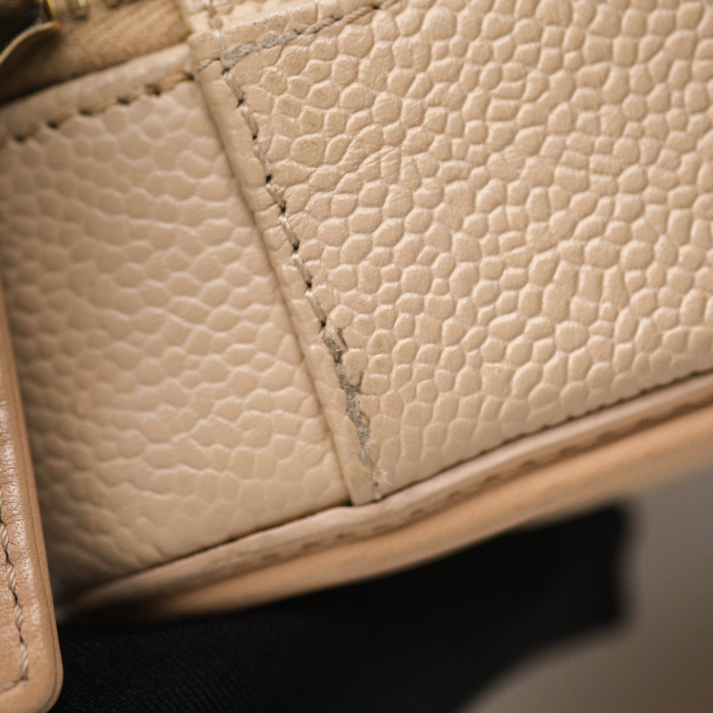 Chanel Quilted Small CC Filigree Vanity Case Beige Caviar Gold Hardware