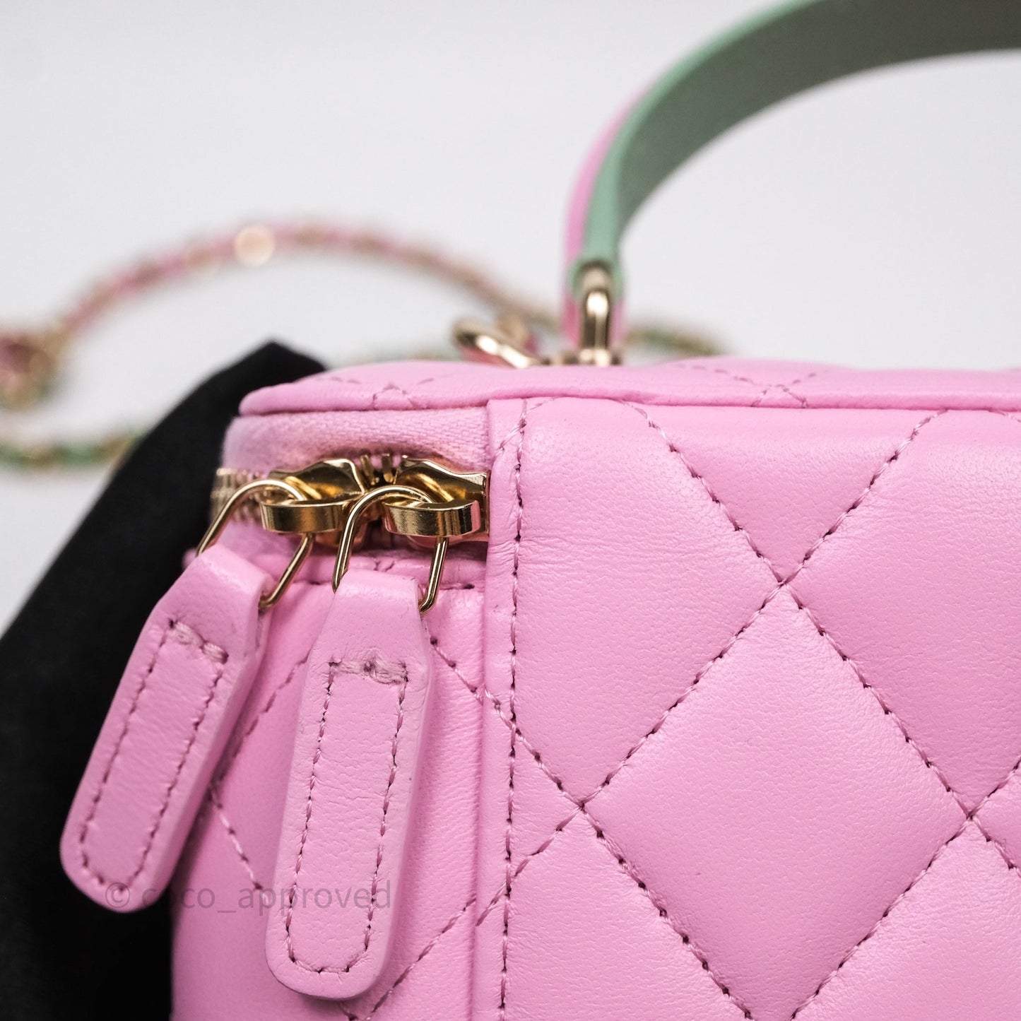 Chanel Vanity Rectangular Top Handle Pink Mint Green Lambskin Gold Hardware