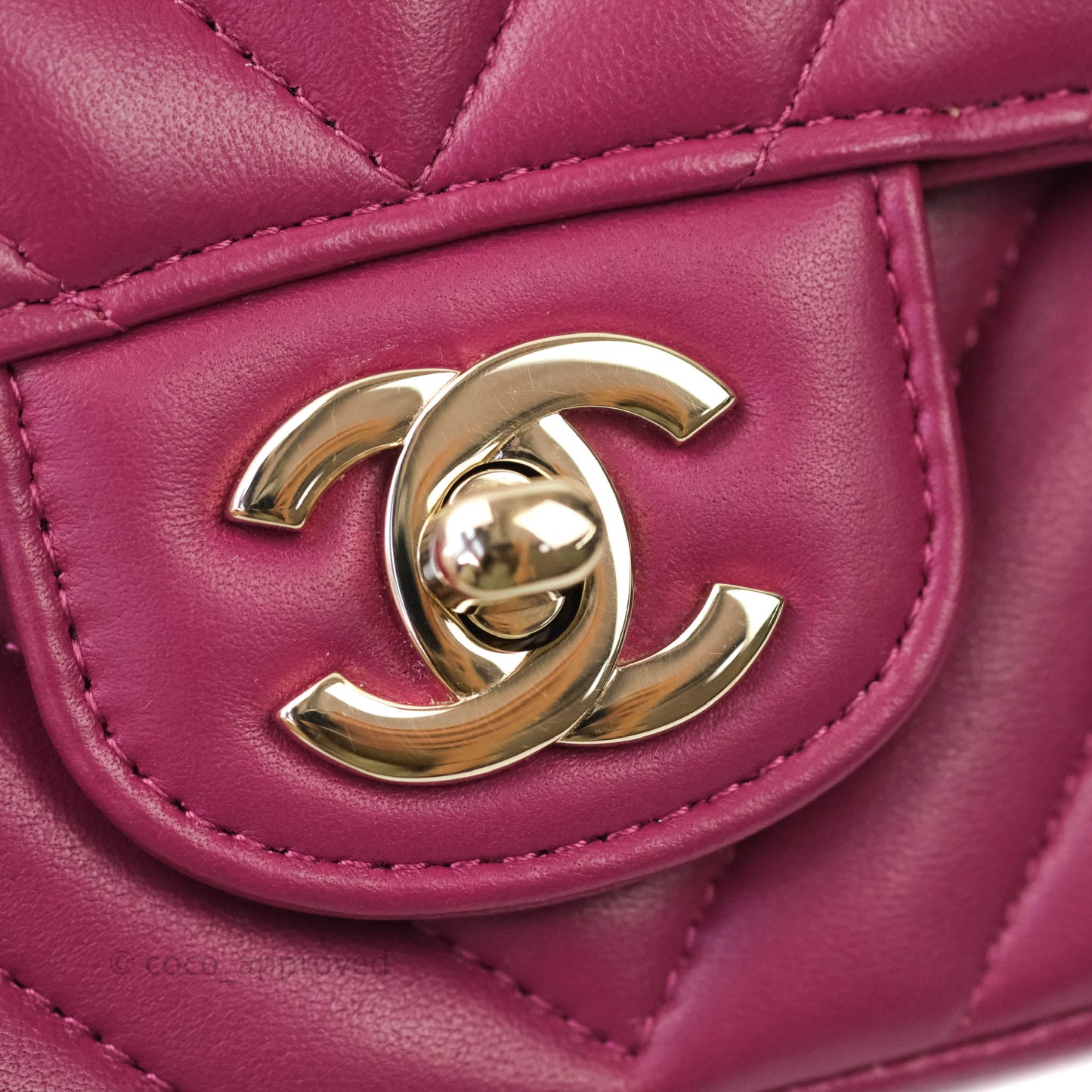 Chanel Chevron Mini Rectangular Lambskin Flap Bag Dark Pink Gold Hardware