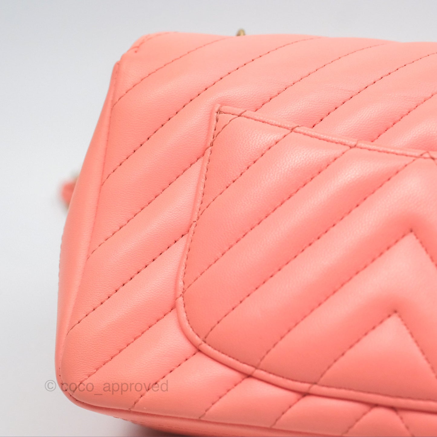 Chanel Chevron Mini Rectangular Flap Peach Pink Lambskin Aged Gold Hardware