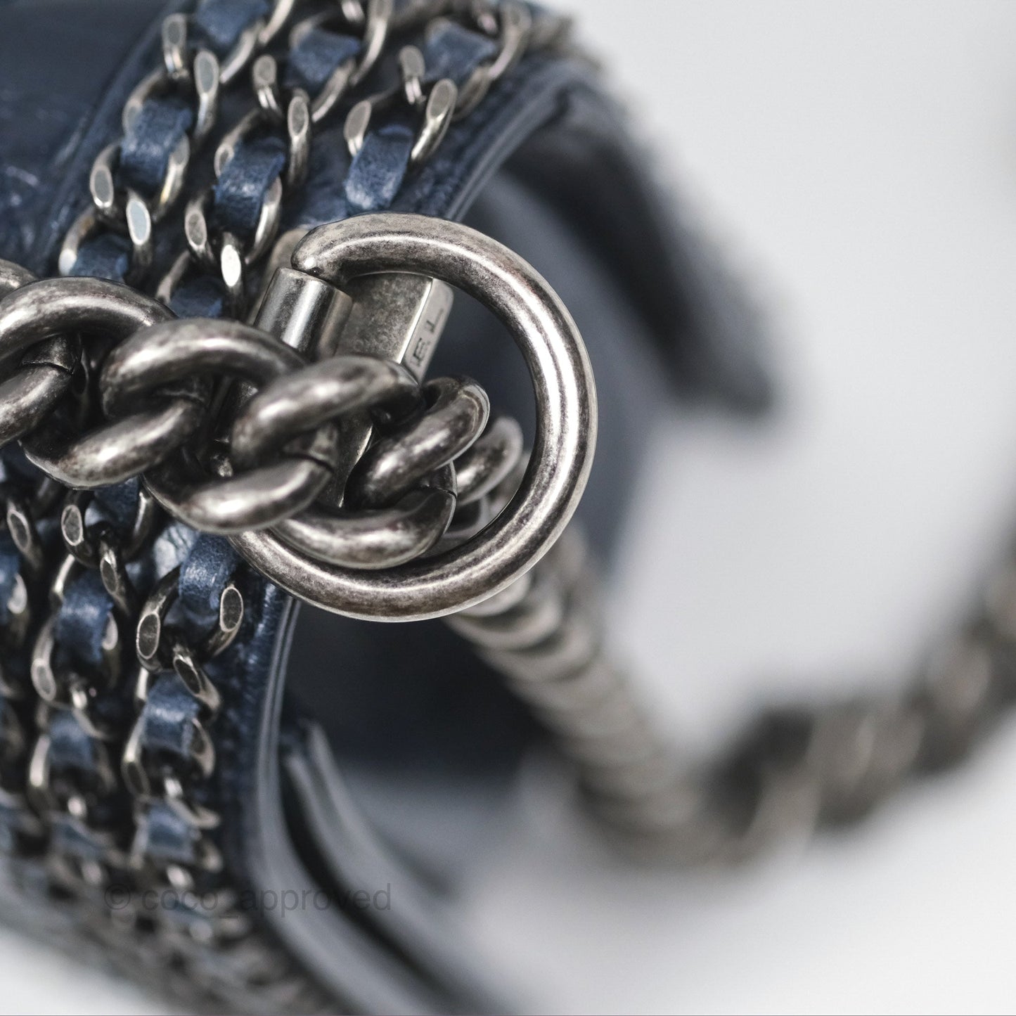 Chanel Medium Chain Edge Boy Quilted Navy Aged Glazed Calfskin Ruthenium Hardware