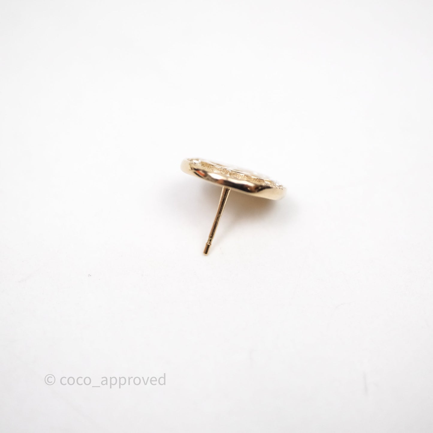 Chanel CC Crystals Round Earrings Gold Tone 21K
