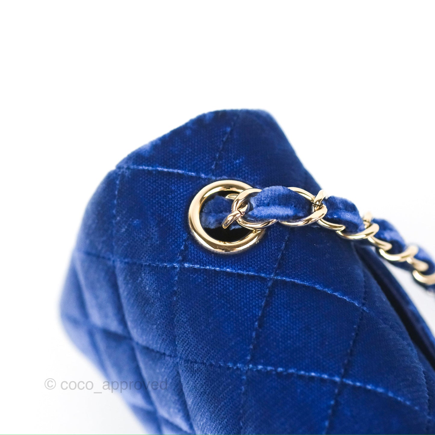Chanel Quilted Mini Rectangular Flap Blue Velvet Gold Hardware