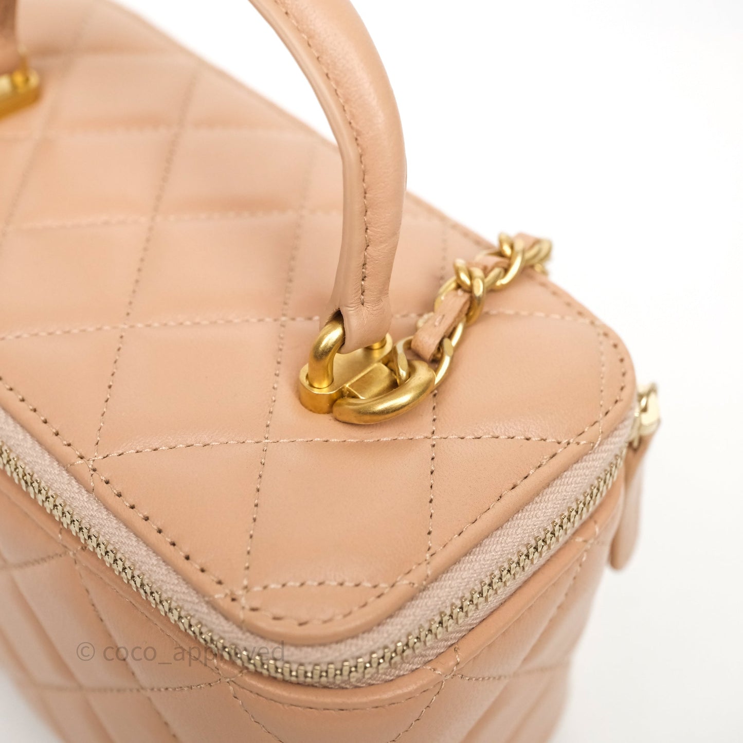 Chanel Top Handle Vanity Lambskin Beige Bag Gold Hardware