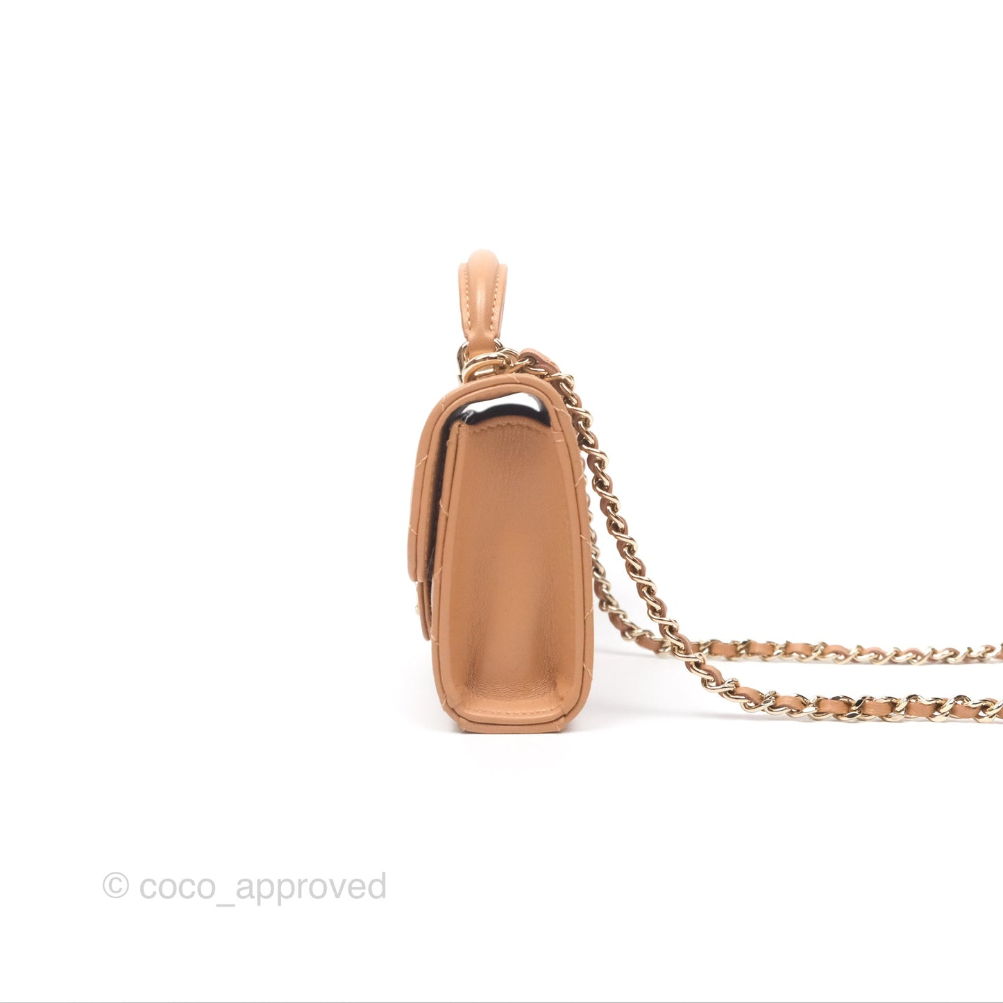 Chanel Mini Handle Clutch With Chain Caramel Lambskin Gold Hardware
