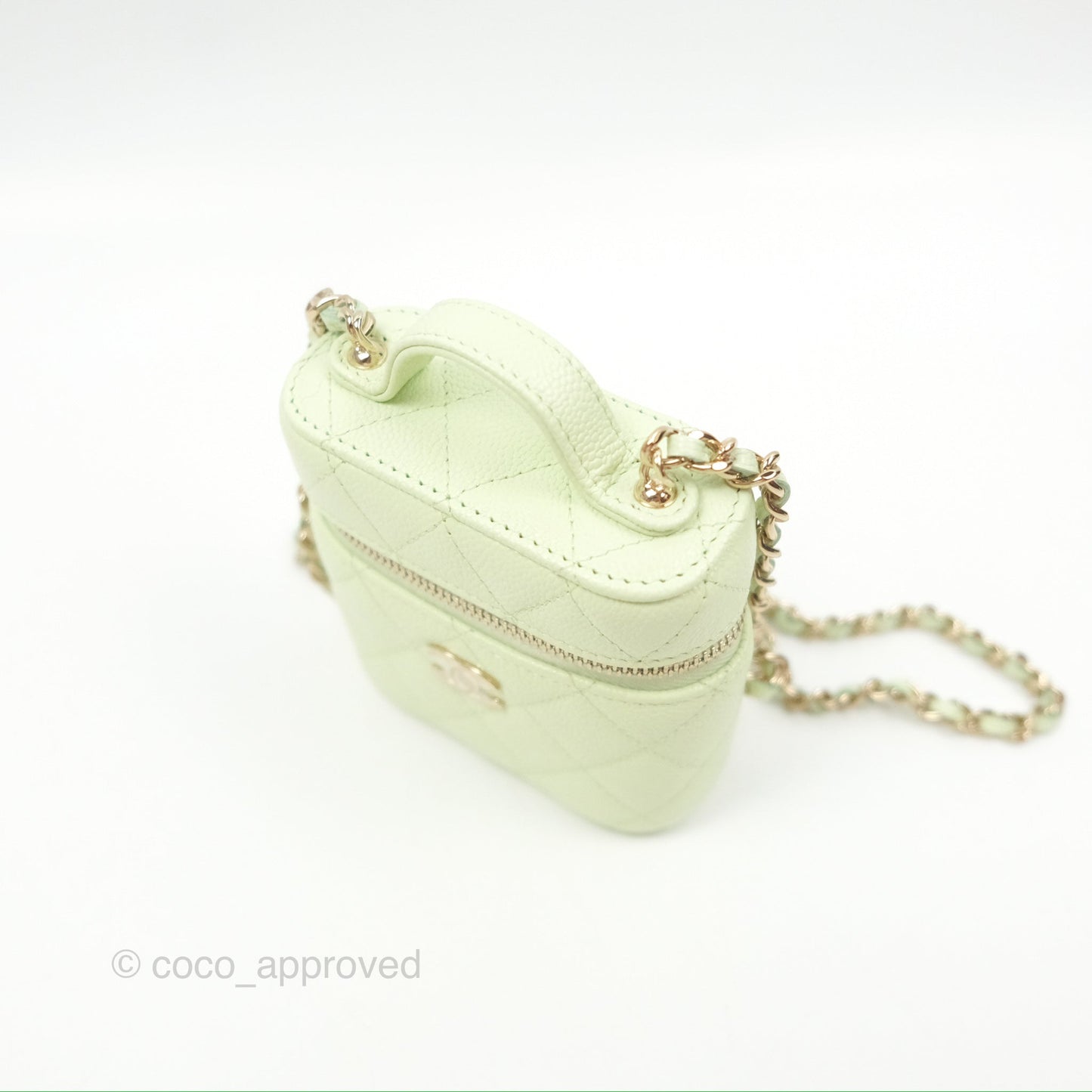 Chanel Quilted Small Handle With Care Vanity Case With Chain Green Caviar Gold Hardware