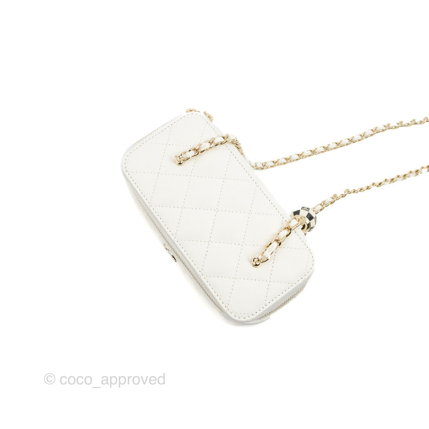 Chanel Ball Crush Vanity with Chain White Lambskin Gold Hardware
