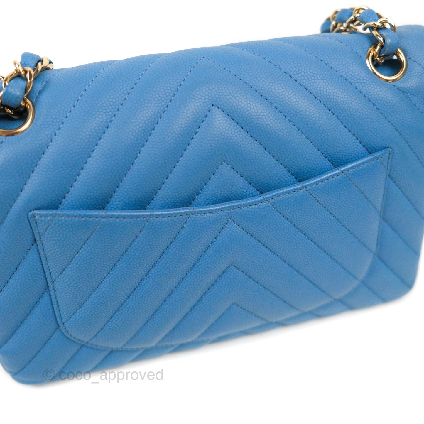 Chanel Small Classic Flap Chevron Blue Caviar Gold Hardware