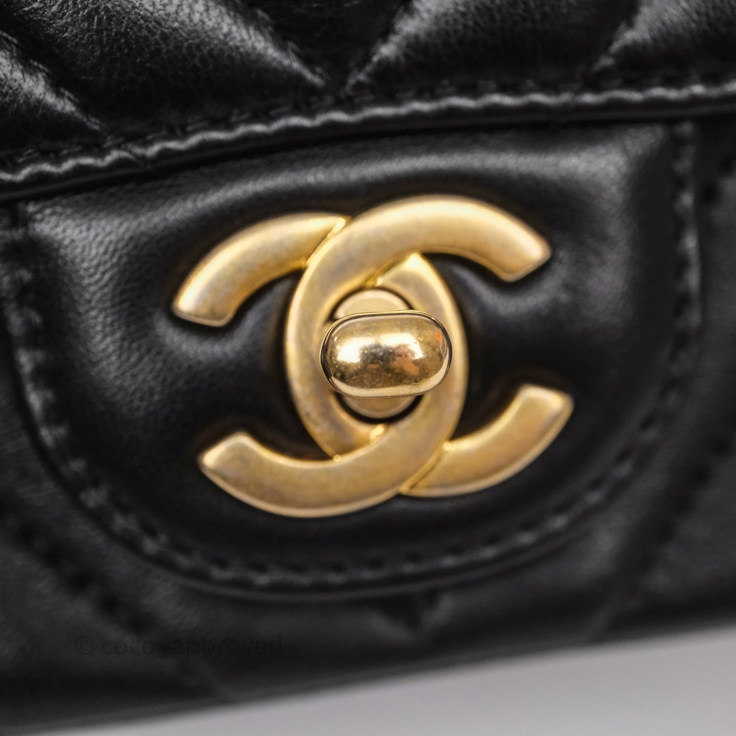 Chanel Mini Square Flap Chevron Black Lambskin Aged Gold Hardware