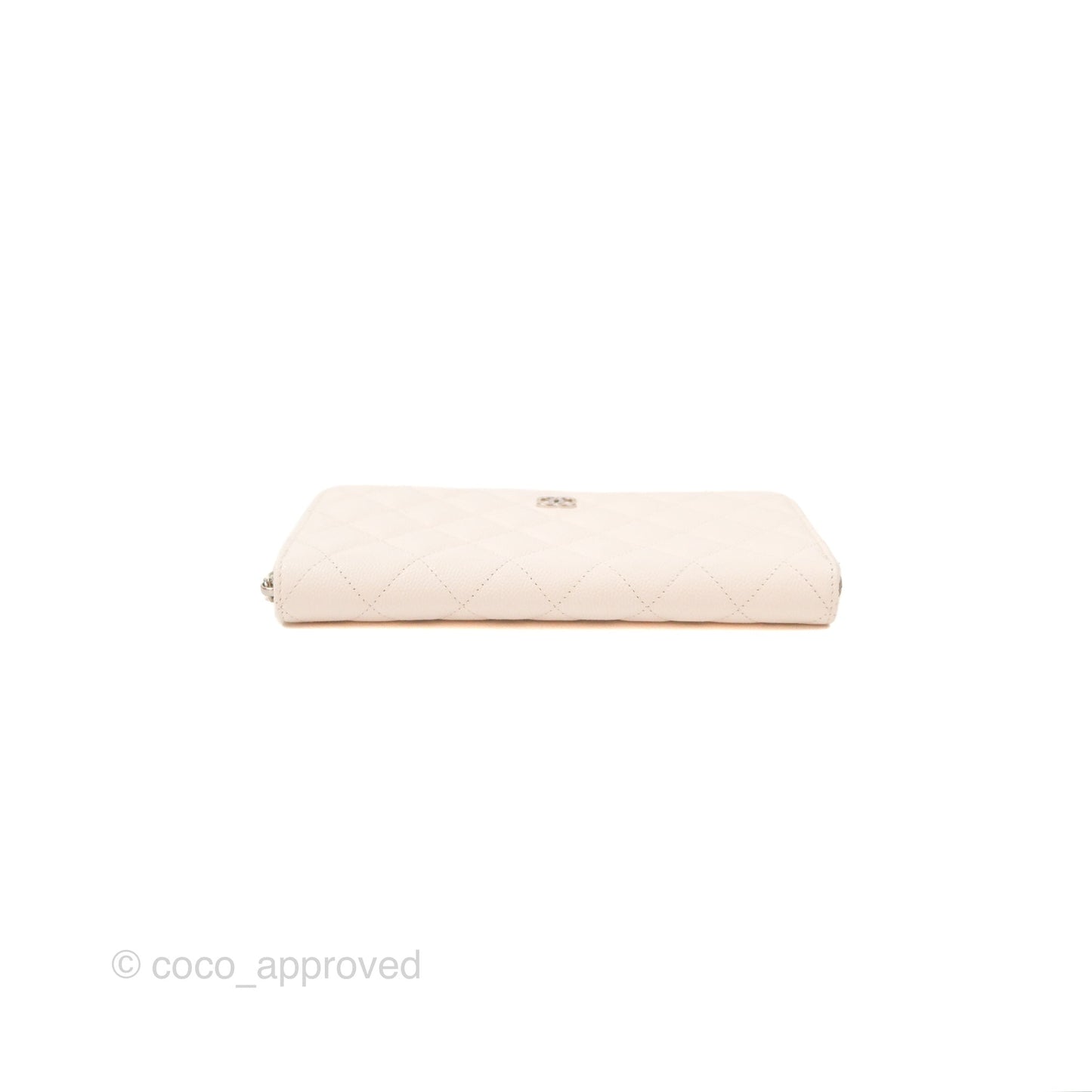 Chanel Quilted Zip Long Wallet White Caviar Silver Hardware
