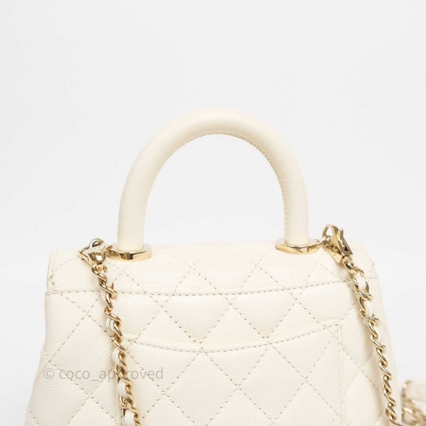 Chanel Mini Coco Handle Quilted Ivory White Caviar Gold Hardware