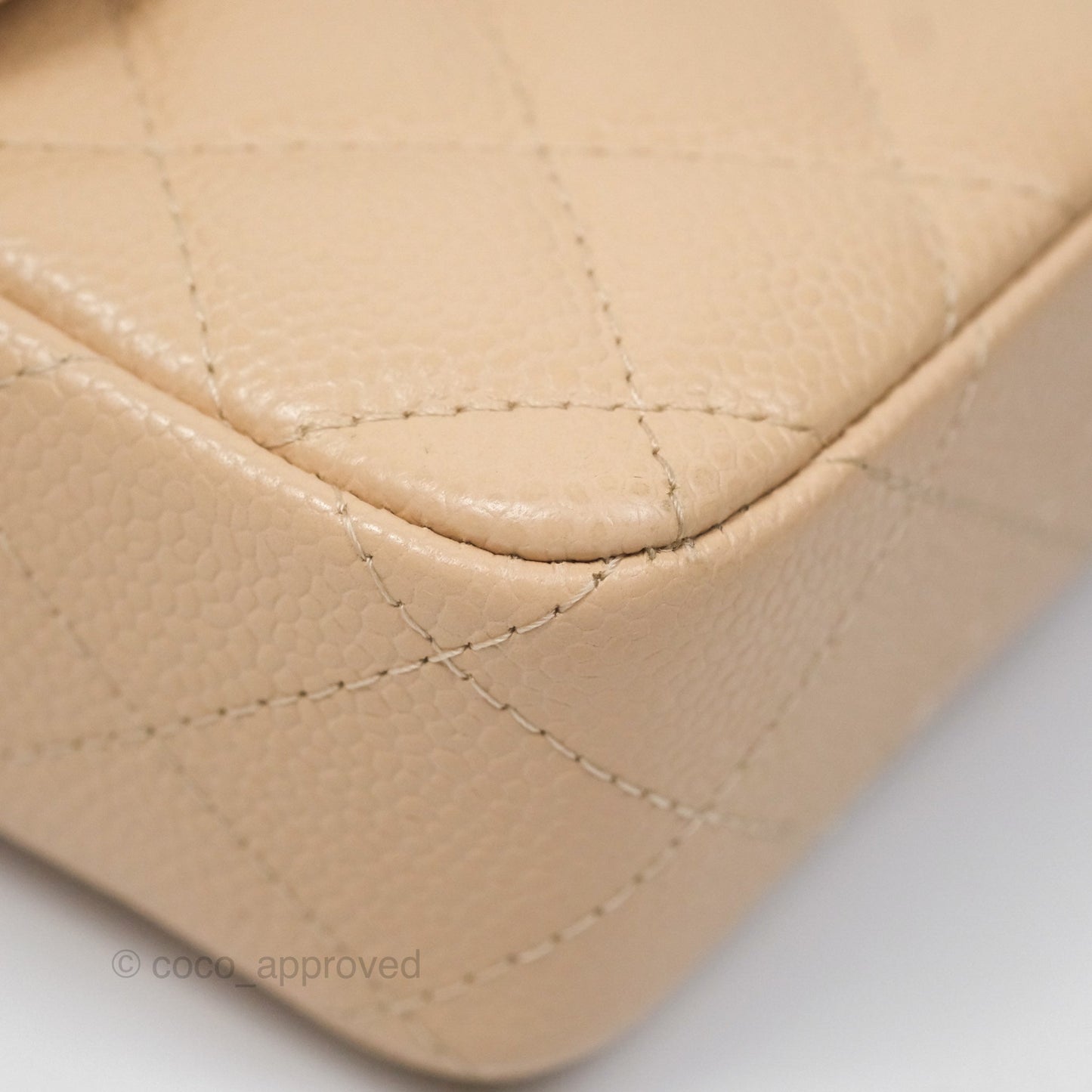 Chanel Quilted East West Flap Beige Caviar Silver Hardware