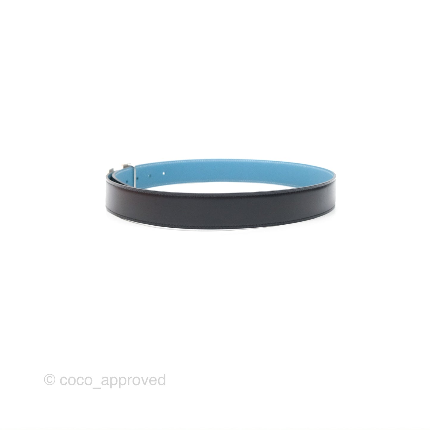 Hermès H Silver Belt Buckle & Reversible Blue Black