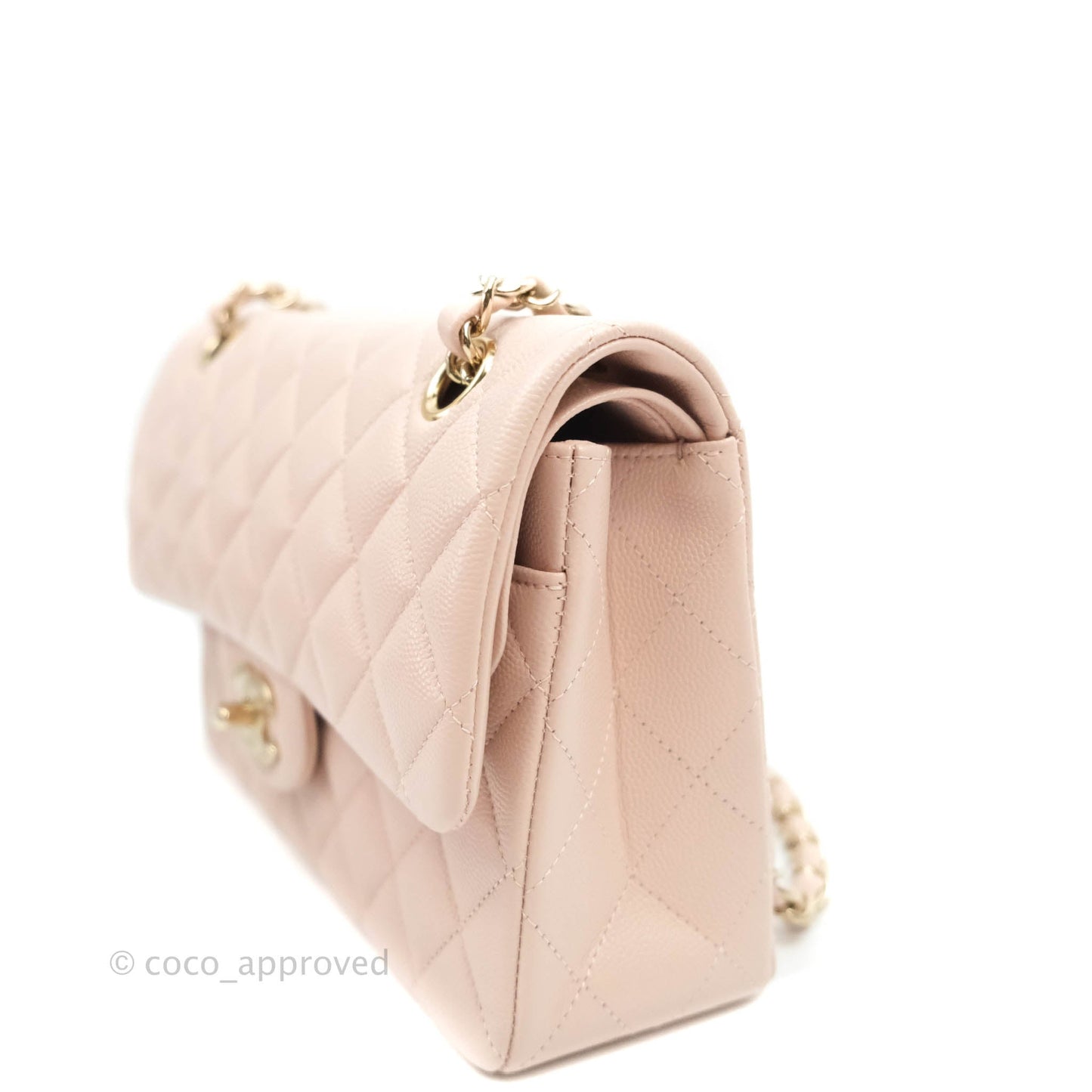 Chanel Classic Small S/M Flap Rose Clair Pink Caviar Gold Hardware 21C