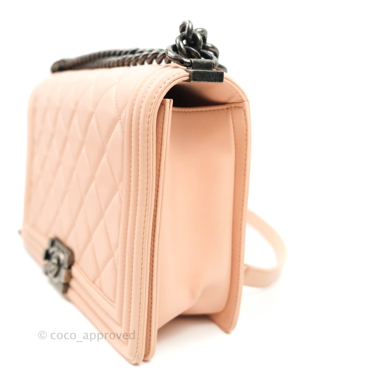 Chanel Boy New Medium Quilted Pink Calfskin Ruthenium Hardware