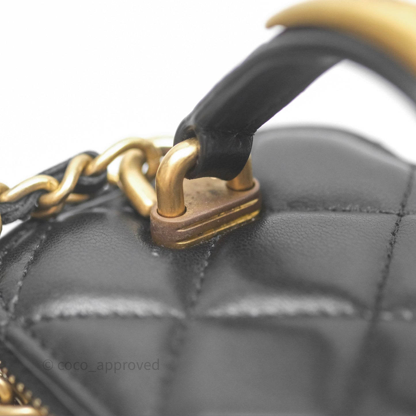 Chanel Mini Metal Top Handle Vanity With Chain Black Lambskin Aged Gold Hardware