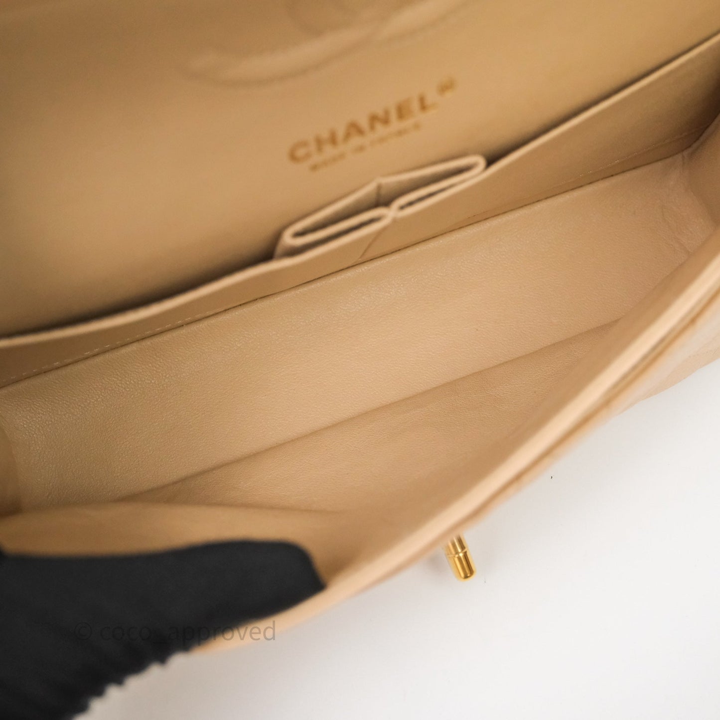 Chanel Classic M/L Medium Flap Quilted Beige Caviar Gold Hardware