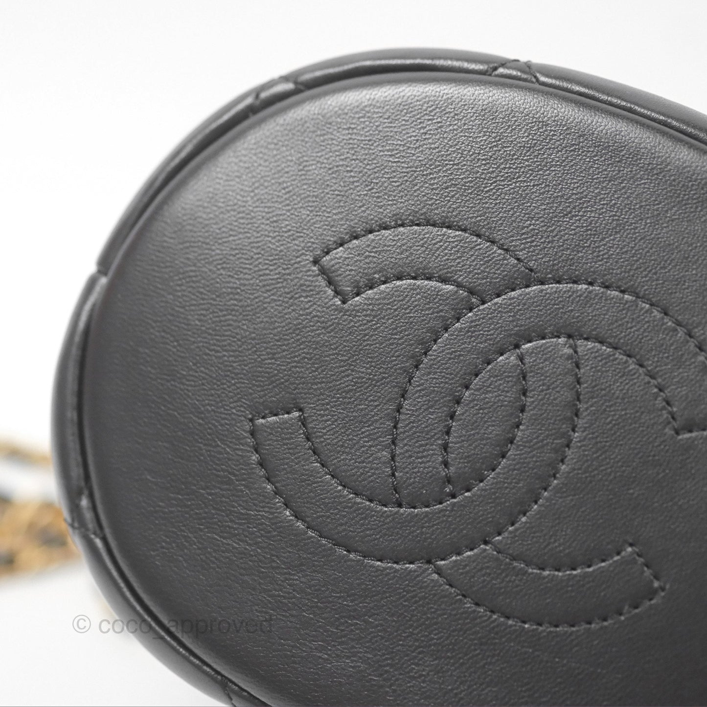 Chanel Quilted My Perfect with Pearl Drawstring Bucket Bag Black Lambskin Aged Gold Hardware