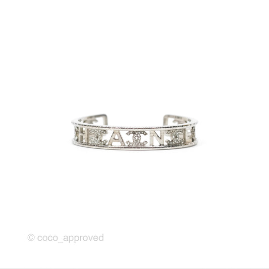 Chanel Logo CC Crystals Bangle Silver Tone 22A