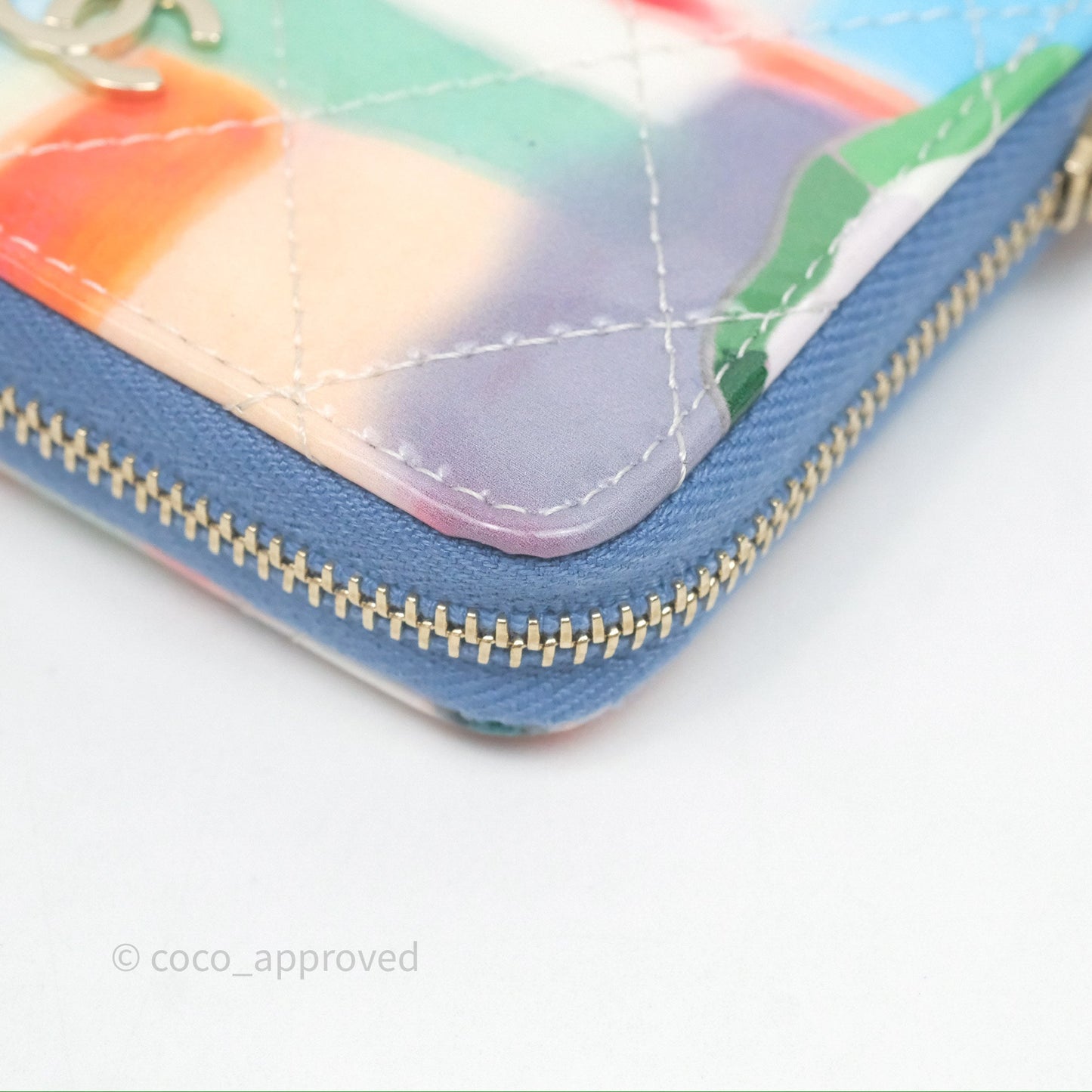 Chanel Printed Quilted Zip Coin Purse Patent Calfskin Multicolor