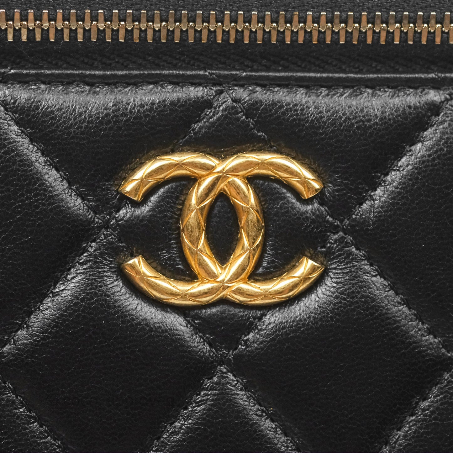 Chanel All Slide Vanity with Adjustable Chain Black Lambskin Aged Gold Hardware