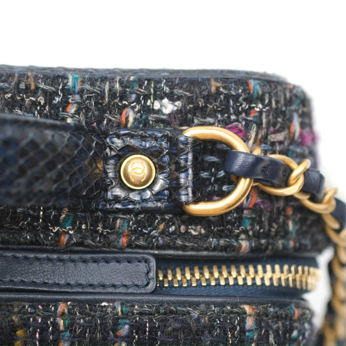 Chanel Quilted Medium CC Filigree Vanity Case Navy Tweed Python