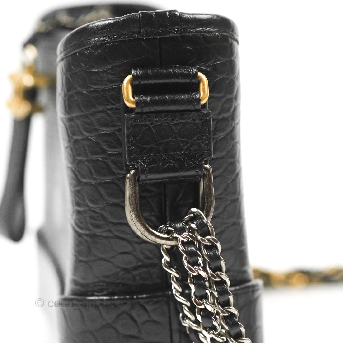 Chanel Small Gabrielle Hobo with Logo Handle Black Croc Embossed Calfskin