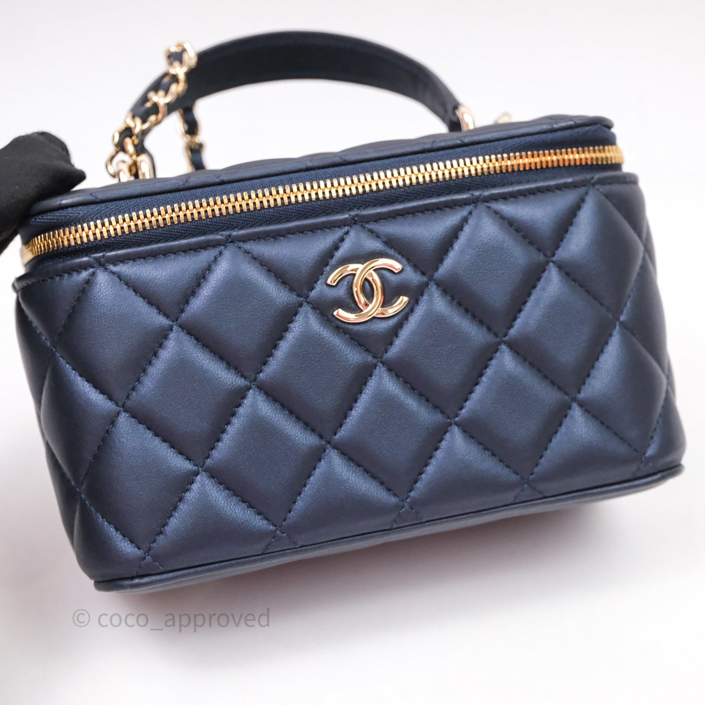 Chanel Top Handle Vanity Irdescent Navy Lambskin Gold Hardware