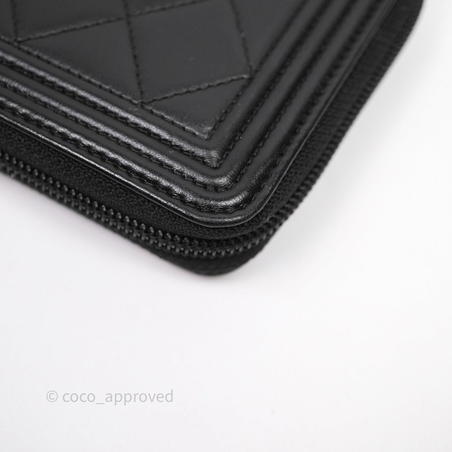 Chanel Boy Zip Long Wallet Black Lambskin Gold Hardware