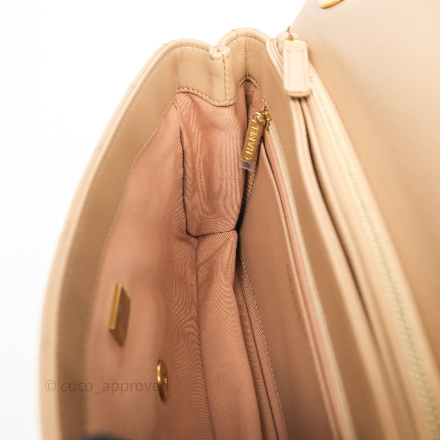 Chanel Medium All Slide Adjustable Chain Flap Bag Beige Lambskin Aged Gold Hardware