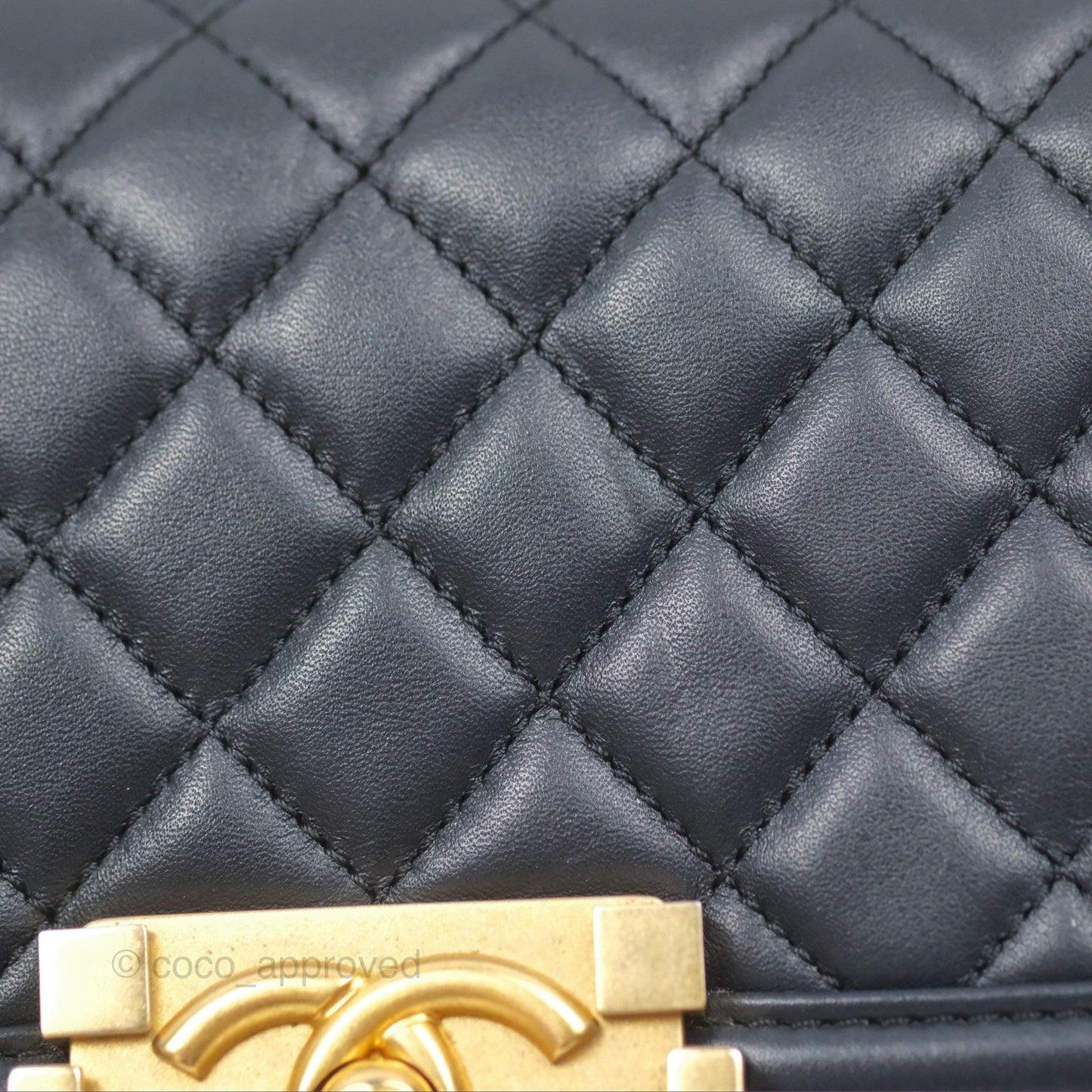 Chanel Small Boy Quilted Navy Lambskin Aged Gold Hardware