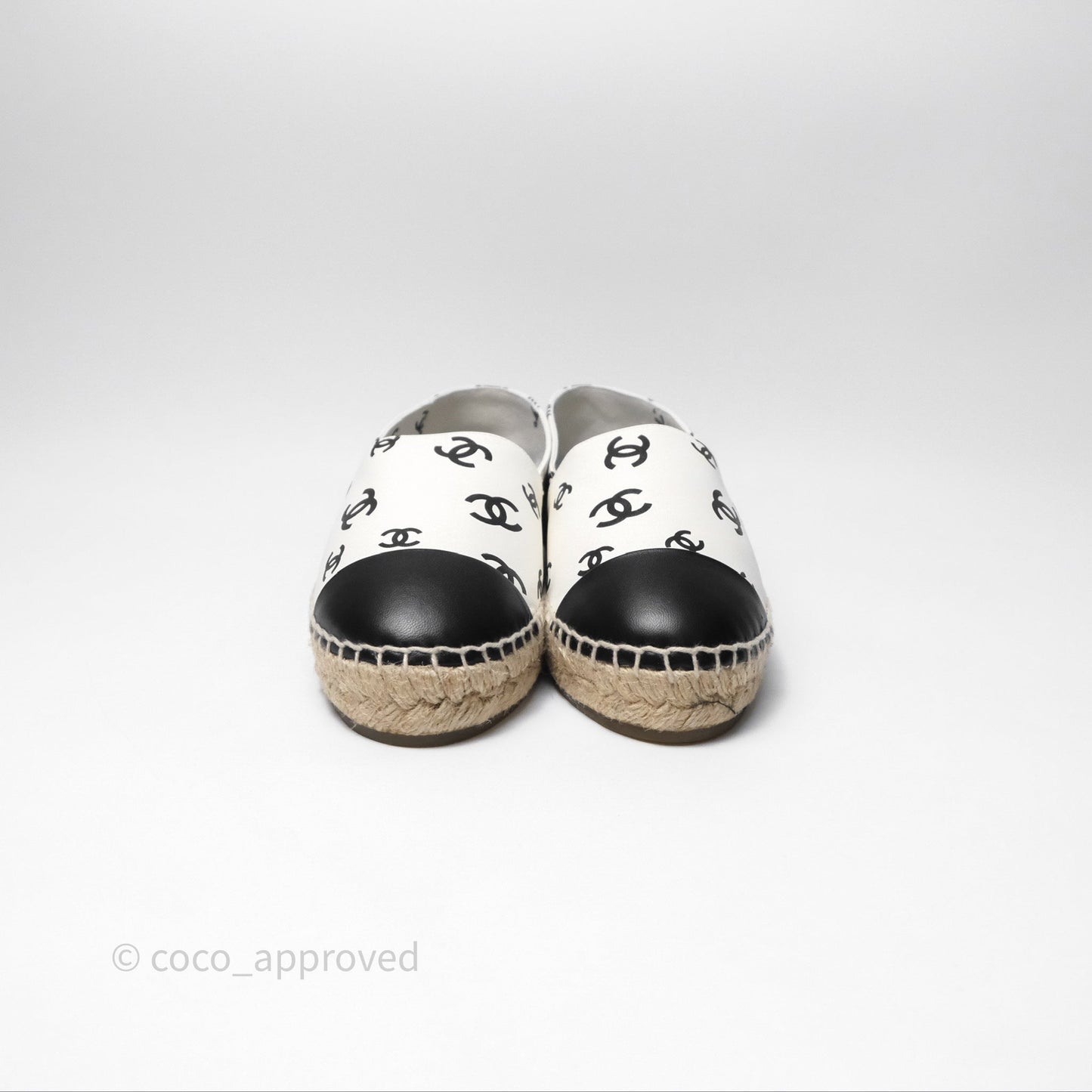 Chanel Printed CC Espadrilles Lambskin White/ Black Size 38