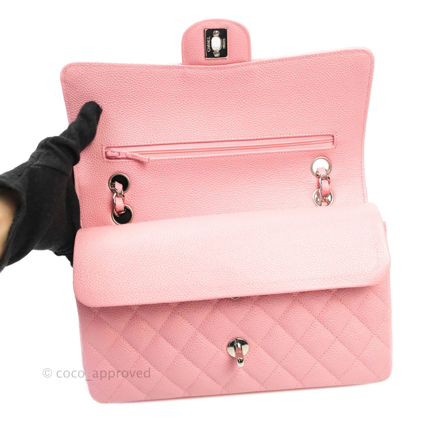 Chanel Quilted M/L Medium Double Flap Pink Caviar Silver Hardware