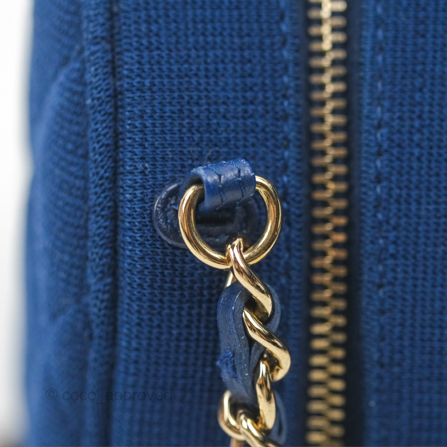 Chanel Classic Quilted Round Clutch With Chain Dark Blue Cotton Gold Hardware