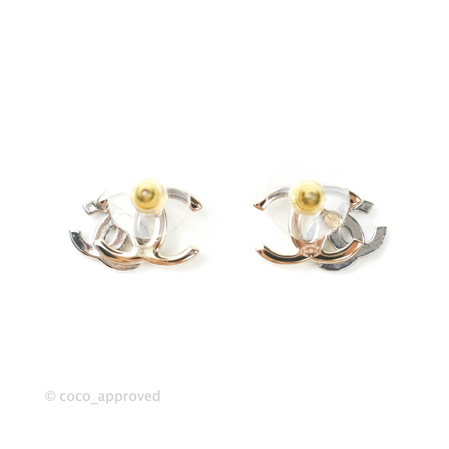 Chanel Double Crystal CC Earrings Silver & Gold Tone 21A