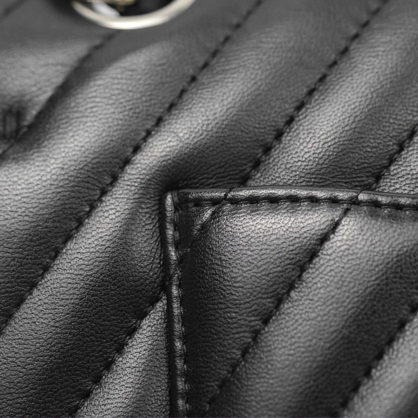 Chanel Small Classic Chevron Flap Black Lambskin Silver Hardware