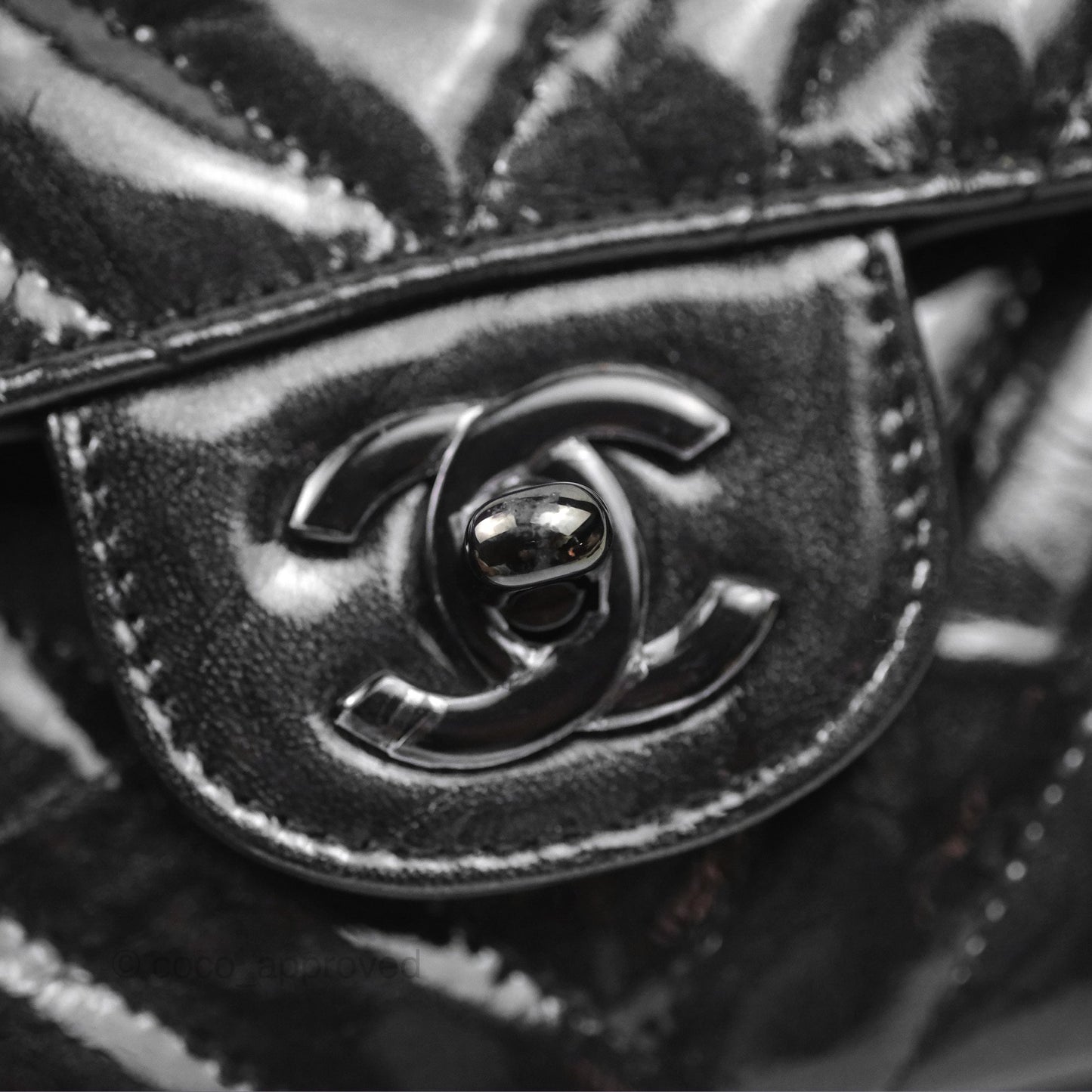 Chanel Classic Chevron M/L Medium Double Flap So Black Patent Calfskin